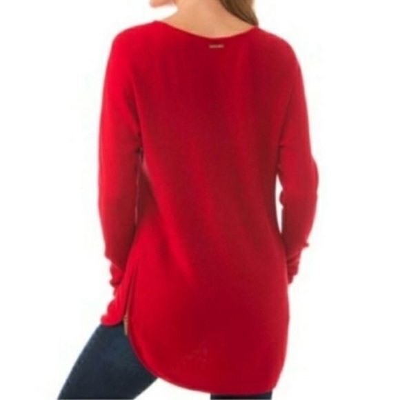 Michael Kors Red Tunic Sweater Long Sleeves With Gold Side Zippers - Picture 3 of 12